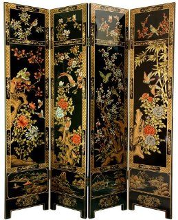 Oriental Furniture Finest Oriental Decor 6 Feet Four Panel Four Seasons Ming Black Lacquer Floor Screen   Black Lacquer Shoji Screen