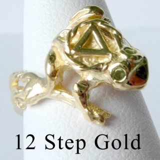 Alcoholics Anonymous Symbol Ring, Adorable Frog with AA Circle Triangle, #871 7, 14k Gold, Size 5 Jewelry