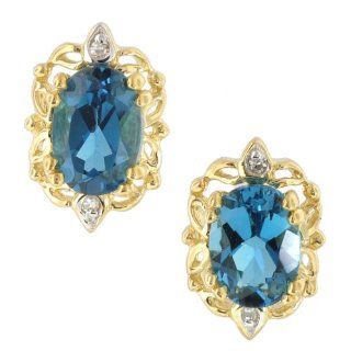 Michael Valitutti 9K Yellow Gold London Blue Topaz & Diamond Earrings Stud Earrings Jewelry