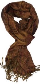 LibbySue Silk Blend Paisley Teardrop Tapestry Pashmina in Camel, Burgundy