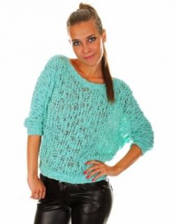 Ladies Chunky Crochet Knit Sweater Batwing Top Jumper MADE IN ITALY UK 10/12 873 (One size US 8/10 EU 38/40, Mint) Cardigan Sweaters