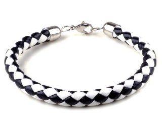 Leather Stainless Steel Braided Cuff Surf Wristband Mixed Black and White Jewelry