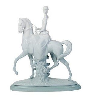 Lladro Porcelain Figurine Woman On Horse Green Re Deco   Collectible Figurines