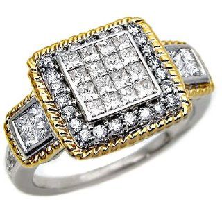 .85ct Princess Cut & Round Diamond Ring 14k Two Tone Gold Jewelry