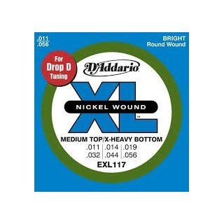 D'Addario EXL117x5 (5 sets) Electric Guitar Strings, Nickel, Round Wound, Med Top/Extra Hvy Bot (.011 .056) Musical Instruments