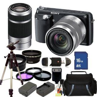 Sony NEX F3K/B NEX F3KB NEXF3KB NEXF3K NEX F3K 16.1 MP Compact System Camera with 18 55mm Lens (Black) ULTIMATE Bundle with Sony E 55 210mm F4.5 6.3 Lens for Sony NEX Cameras. Includes Wide Angle & Telephoto Lenses, 3 Piece Filter Kit (UV CPL FLD), Tri