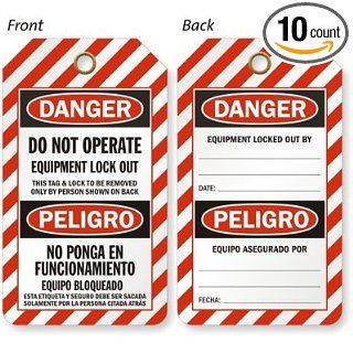 Do Not Operate Equipment Lock Out /, Vinyl 15 mil Plastic, Eyelet, 10 Tags / Pack, 5.875" x 3.375" Industrial Lockout Tagout Tags