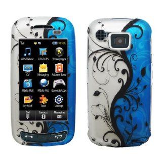 Silver Blue Vine Black Flower Design Rubberized Design Snap on Hard Cover Protector Faceplate Skin Case for AT&T Samsung Impression A877 Cell Phones & Accessories