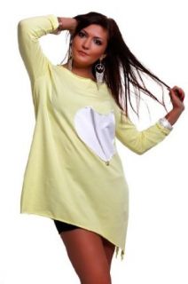 Glamour Empire Ladies Asymmetric Oversized Cotton Heart Top Jumper with Pocket 899 (One Size US 8/10/12 EU 38/40/42, Pastel Yellow) Fashion T Shirts