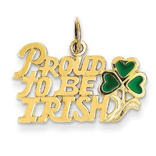14k Yellow Gold Enameled Proud to be Irish Charm Clasp Style Charms Jewelry