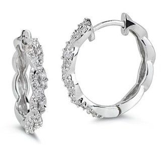 0.48 Cts Diamond Hoop Earrings in 14K White Gold Jewelry