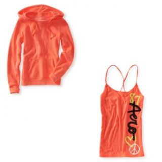 Aeropostale (Coral 881) Highlighter Popover Hoodie and Coordinating (Coral 881) Aero Peace & Love Dorm Camisole   Juniors' Size (Medium) Fashion Hoodies