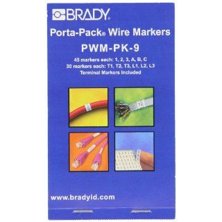 Brady PWM PK 9 B 500 Repositionable Vinyl Cloth, Black on White Porta Pack Wire Marker, Legend "1, 2, 3, A, B, C, T1, T2, T3, L1, L2, L3" Industrial Warning Signs
