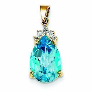 4.7 Carat 14K Gold Blue Topaz & Diamond Pendant Jewelry