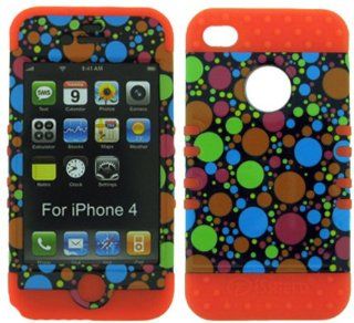 3 IN 1 HYBRID SILICONE COVER FOR APPLE IPHONE 4 4S HARD CASE SOFT ORANGE RUBBER SKIN POLKA DOTS OR TP904 KOOL KASE ROCKER CELL PHONE ACCESSORY EXCLUSIVE BY MANDMWIRELESS Cell Phones & Accessories