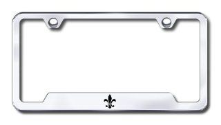 Fleur De Lis Engraved Chrome Cut Out License Plate Frame Automotive