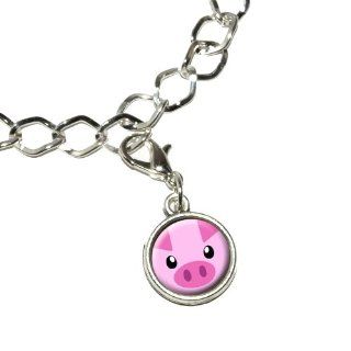 Pig Face   Closeup Farm Animal Silver Plated Bracelet with Antiqued Charm 
