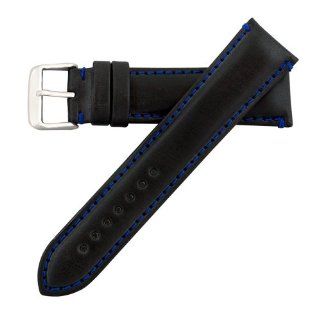 Hadley Roma MS884 20mm Black with Blue Stitching Leather Watch Band Strap Watches