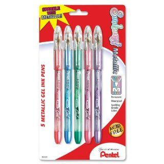 Pentel Sunburst Metallic Gel Pen, Medium Line, Permanent, Assorted Ink, 5 Pack (K908MBP5M)  Gel Ink Rollerball Pens 