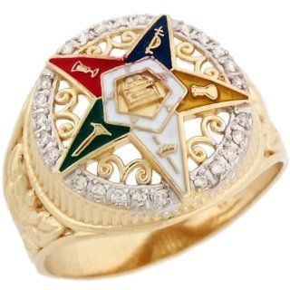10k Real Gold Eastern Star Enamel Colorful Stylish Diamond Ladies Ring Eastern Star Jewelry Jewelry