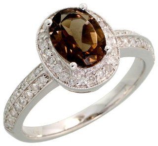14k White Gold Stone Ring, w/ 0.38 Carat Brilliant Cut Diamonds & 1.40 Carats 8x6mm Oval Cut Garnet Stone, 7/16" (11mm) wide, size 6 Jewelry