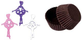 Dress My Cupcake DMC41FEM 909SET STD BRWN Standard Brown Baking Liners with Assorted Birthday Ballerina Ballet Toppers, Case of 72 Decorative Cake Toppers Kitchen & Dining