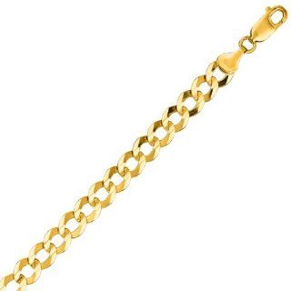 14K 8.50" Yellow Gold 7.0mm Polish Diamond Cut Comfort Curb Chain With Lobster Clasp Jewelry