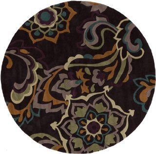 8' Peacock Blooms Mauve, Grape and Parsnip Round Polyester Area Throw Rug   Hand Tufted Rugs