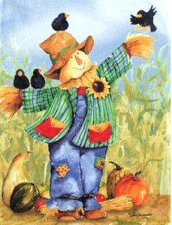Friendly Little Scarecrow Fall Flag   Small 12.5" X 18" for Autumn Halloween Thanksgiving House Porch Yard Patio School Office Hotel Church Outdoor Banner, Etc.  Outdoor Decorative Flags  Patio, Lawn & Garden