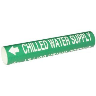 Brady 4024 C Snap On 2 1/2"   3 7/8" Outside Pipe Diameter B 915 Coiled Printed Plastic Sheet White On Green Color Pipe Marker Legend "Chilled Water Supply" Industrial Pipe Markers