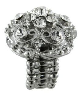 Gorgeous Silvertone Clear Crystal Cluster Stretch Ring Clothing