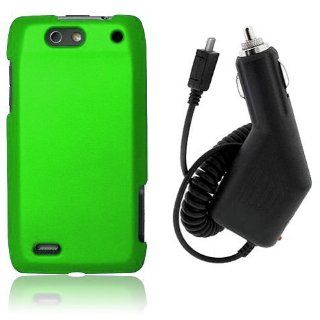 Motorola Droid 4 XT894   Neon Green Rubberized Hard Plastic Case Cover + Car Charger [AccessoryOne Brand] Cell Phones & Accessories