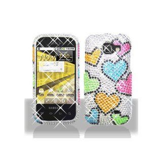 Silver Colorful Heart Bling Gem Jeweled Crystal Cover Case for Samsung Transform SPH M920 Cell Phones & Accessories
