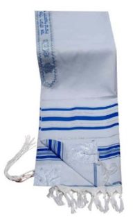 Acrylic Tallit (imitation Wool) Prayer Shawl in Blue and Silver Size 24" L X 72" W