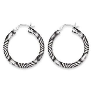 Sterling Silver 3.25mm Antiqued Open Twist Hoop Earrings. Metal Wt  5.26g Jewelry