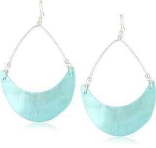 Kenneth Cole New York "Urban Seychelle" Turquoise Color Mother Of Pearl Shell Half Moon Chandelier Earrings Jewelry