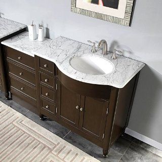 58" Bathroom Sink Vanity White Marble Top Cabinet 902WRM   Bathroom Vanity And Sink Combo  