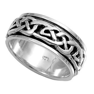 Wicca Witchraft Symbol 8MM Spinner Ring Sterling Silver 925 Size 12 Jewelry