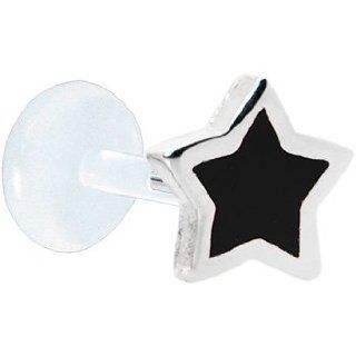 Silver 925 Black Star Bioplast Labret Jewelry