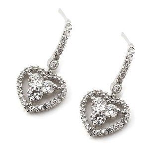 925 Sterling Silver Heart Earrings; 1.2" drop from the post; Euro post; Top grade Cubic Zirconia stone on sterling 925 Silver Tone setting; Heart drop measures 0.5"W x 0.5"H; Jewelry