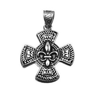 French Crusaders Cross Silver Fleur De Lis Christian Religious Pendant Nordic Norse 925 St Sterling Silver Plated Heraldic Symbol 35 x 35 MM 925 Sterling Silver Two Sided Design  
