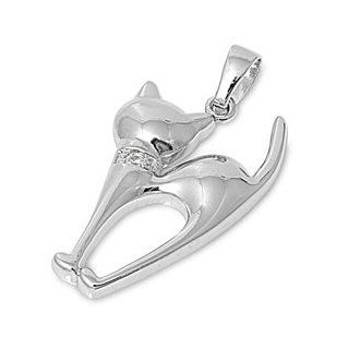 Cat Rock Collar Pendant Cubic Zirconia Sterling Silver 925 Jewelry