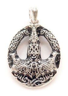 Silver Viking Almighty God Thors Hammer Thor Son Of Odin Ruler Of Asgard Shield Protecter Mjolnir Pendant Nordic 925 St Sterling Silver Plated North Germanic Symbol 30 x 40 MM 925 Sterling Silver Two Sided Design 