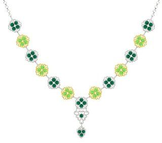 Handmade in USA Necklace by Lucia Costin Crafted in .925 Sterling Silver with 24K Yellow Gold Plated over .925 Sterling Silver with Cute Flowers and Filigree Ornaments, Ornate with Light Green and Dark Green Swarovski Crystals Choker Necklaces Jewelry