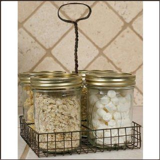 Square Wire Mason Jar Caddy in Green/Rust Kitchen & Dining