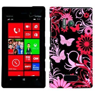 Nokia Lumia 928 Pink Butterfly on Black Case Cell Phones & Accessories