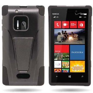 CoverON(TM) HYBRID Dual Heavy Duty Hard BLACK Case and Soft BLACK Silicone Skin Cover with Kickstand for NOKIA 928 LUMIA Cell Phones & Accessories