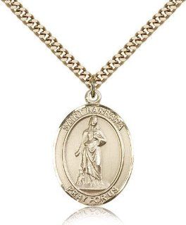 Gold Filled Men's Patron Saint Medal of ST. BARBARA   Includes 24 Inch Heavy Curb Chain   Deluxe Gift Box Included Jewelry