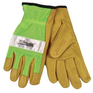 Kinco 908 Unlined Grain Pigskin Leather High Visibility Glove with Green Nylon Mesh Back, Work, Large, Palomino (Pack of 6 Pairs)