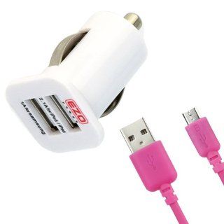 EZOPower 3.1A White High Output Dual USB Car Charger Adapter + 6 Feet Hot Pink Micro USB Data Cable for LG G3, Optimus L70, Lucid 3, Optimus Zone 2, G Pro 2, Optimus F3Q, G Flex, G2; Nokia Lumia Icon (929), 1520, 1020, 520, 521; HTC Motorola Samsung and mo